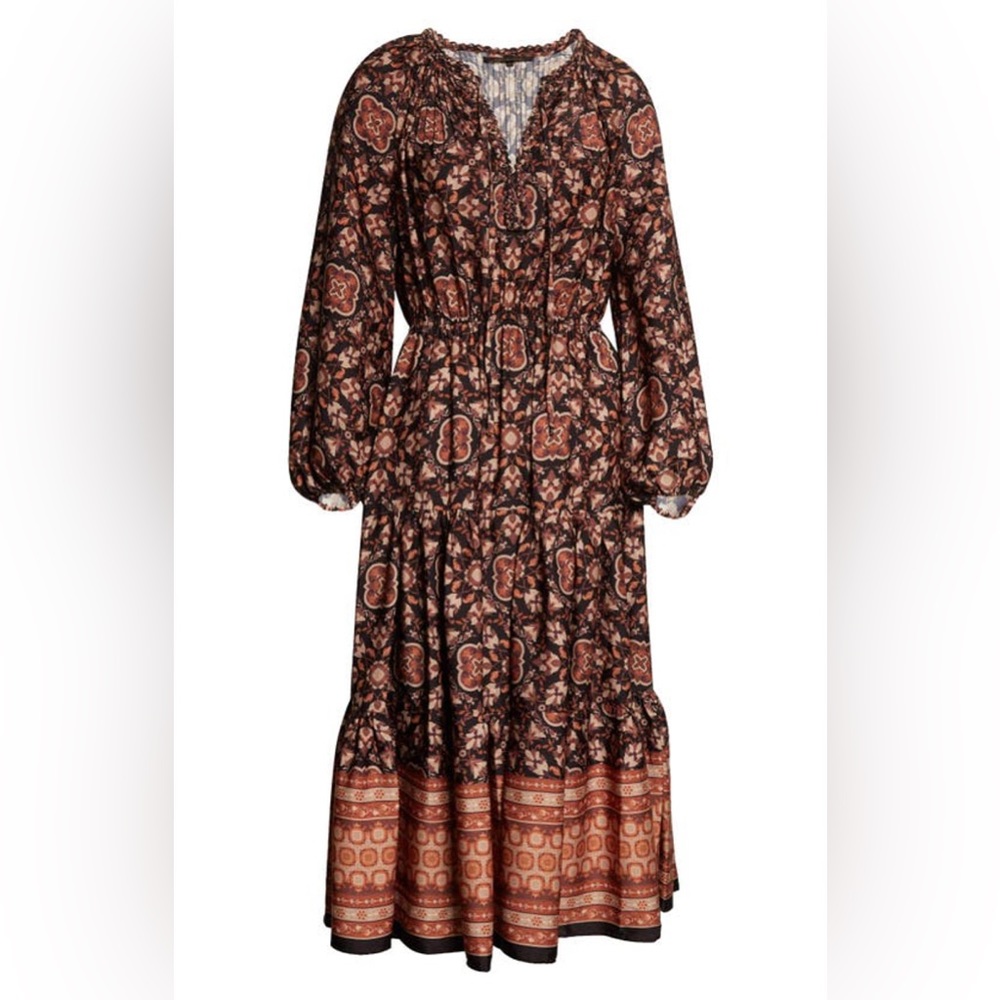 ANDREA FLORAL PRINT LONG SLEEVE MIDI DRESS IN BLACK MULTI - Picture 2 of 8